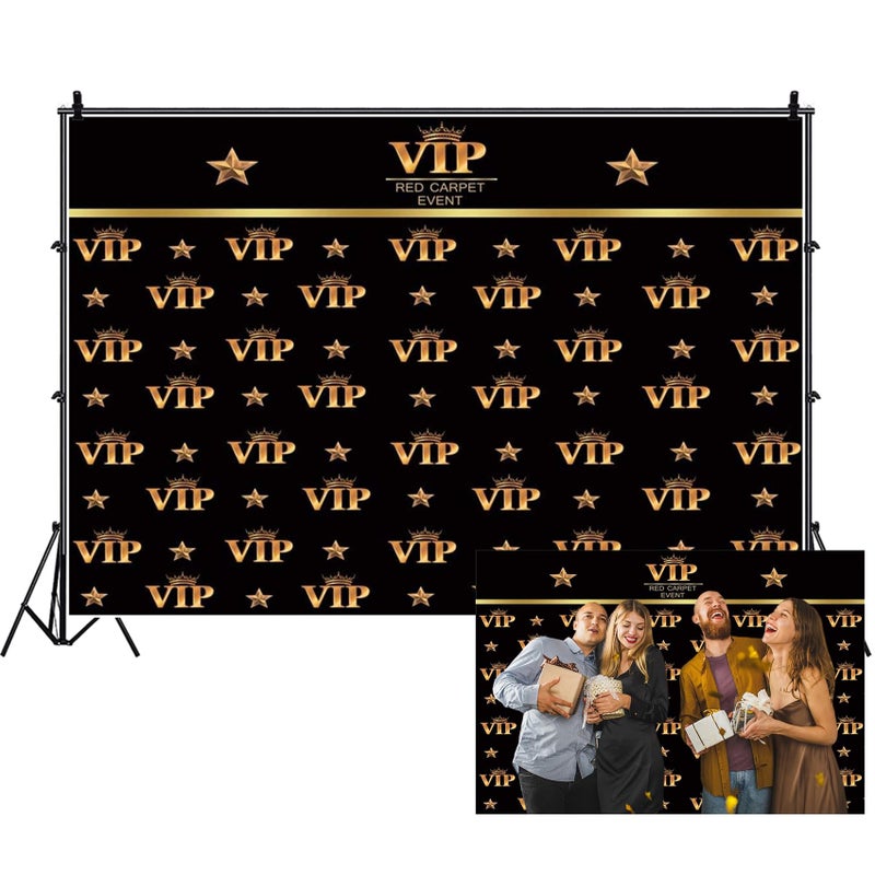 Renaiss 10x6.5ft Black Gold VIP Backdrop for Photography Red Carpet Event Golden Crown Movie Theme VIP Star Stage Background for Ceremony Award Movie Stage Party Banner Photo Studio Props - Image 1
